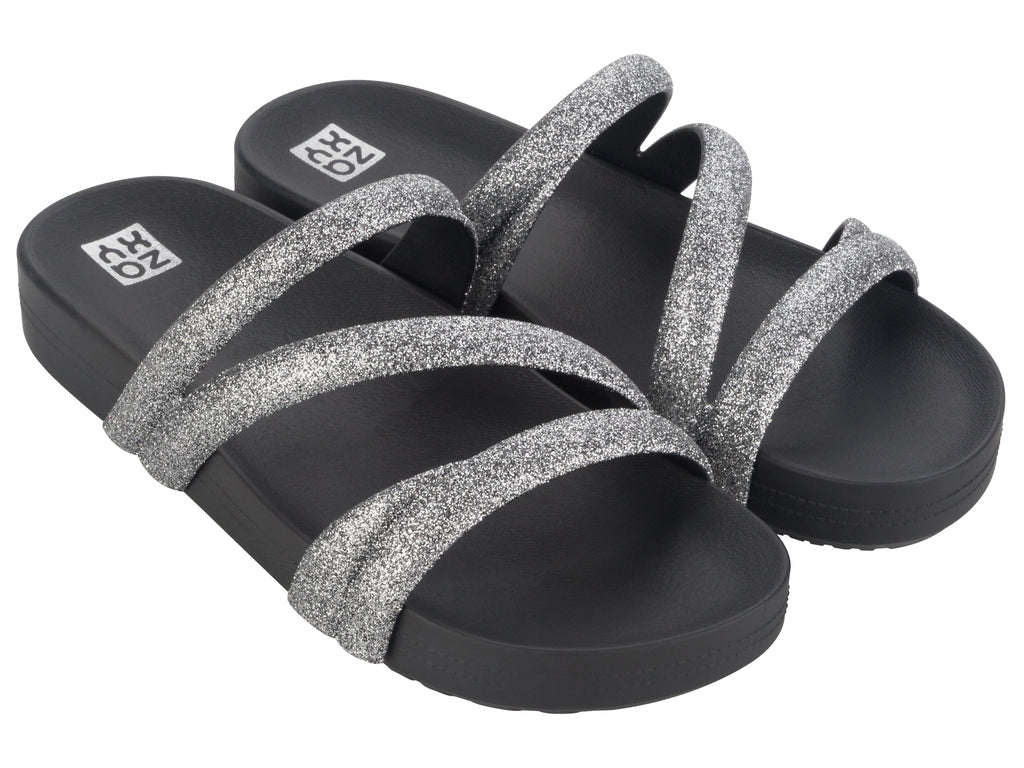 Sandalia Mujer Negro/Plata  Glitter Zaxy