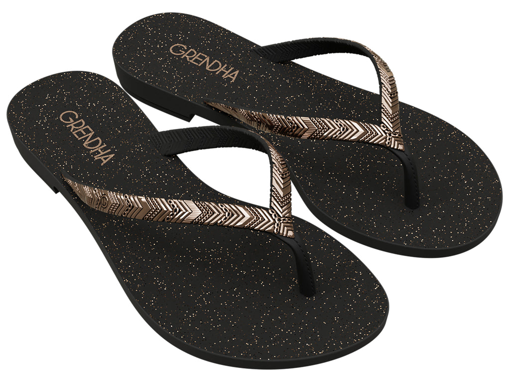 Sandalia Mujer Negro/Dorado  Amor Flor Grendha