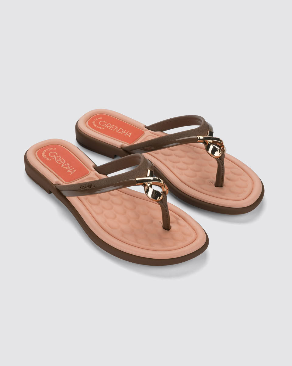 Sandalia Mujer Beige/Miel Rastreira Confort Grendha