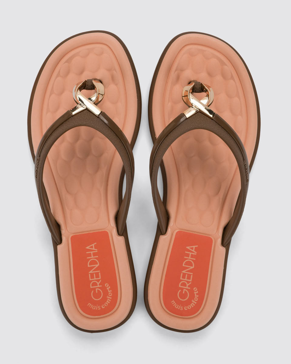 Sandalia Mujer Beige/Miel Rastreira Confort Grendha