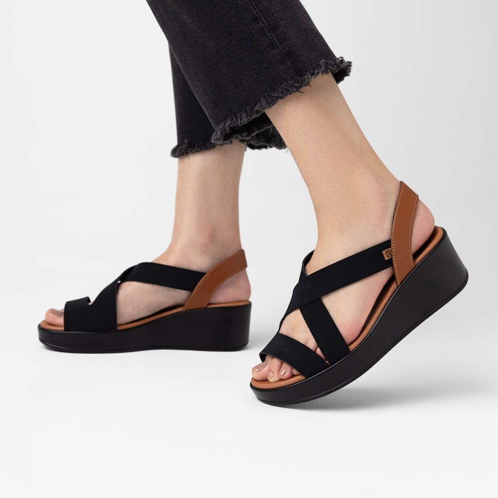 Sandalia Mujer Negro/Café Anabela Piccadilly