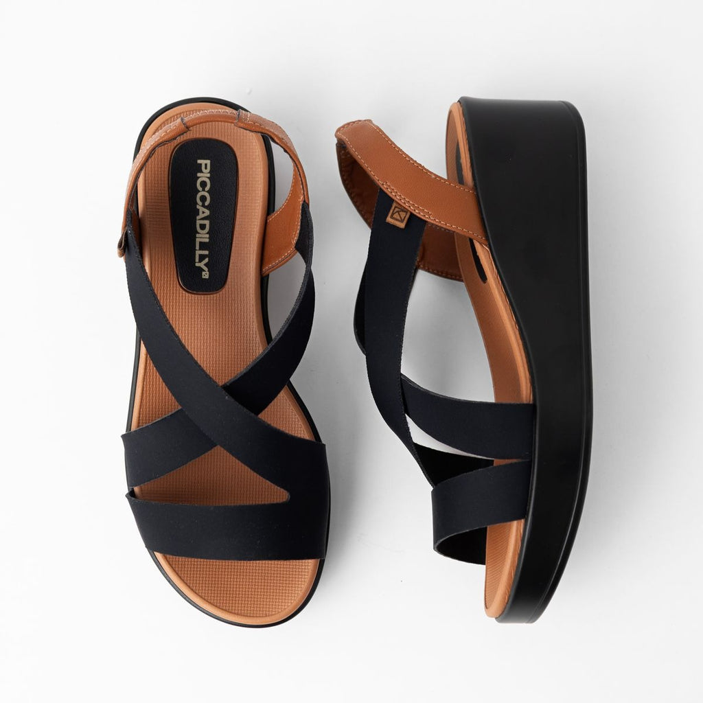 Sandalia Mujer Negro/Café Anabela Piccadilly