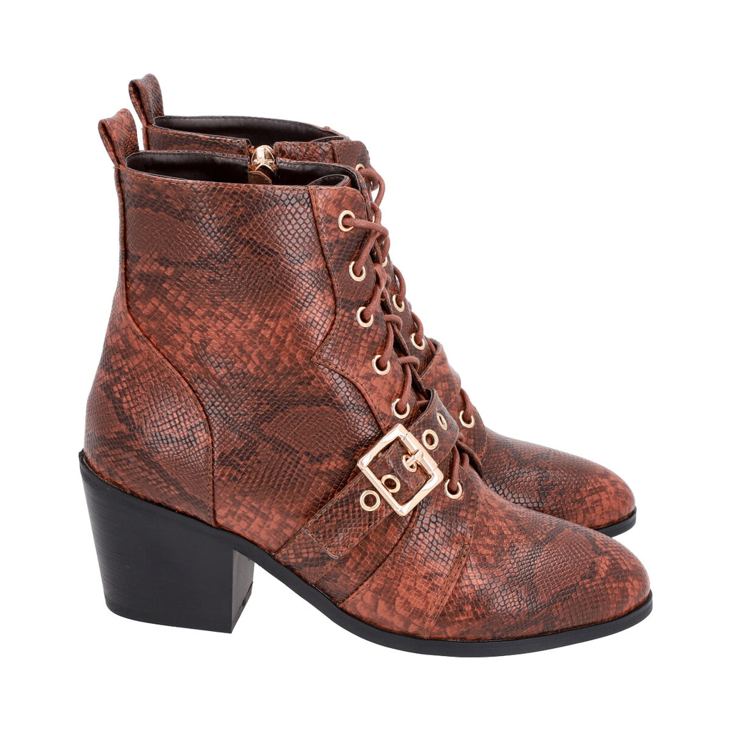 Botin Mujer Marrón Taco Medio Lezzard Police