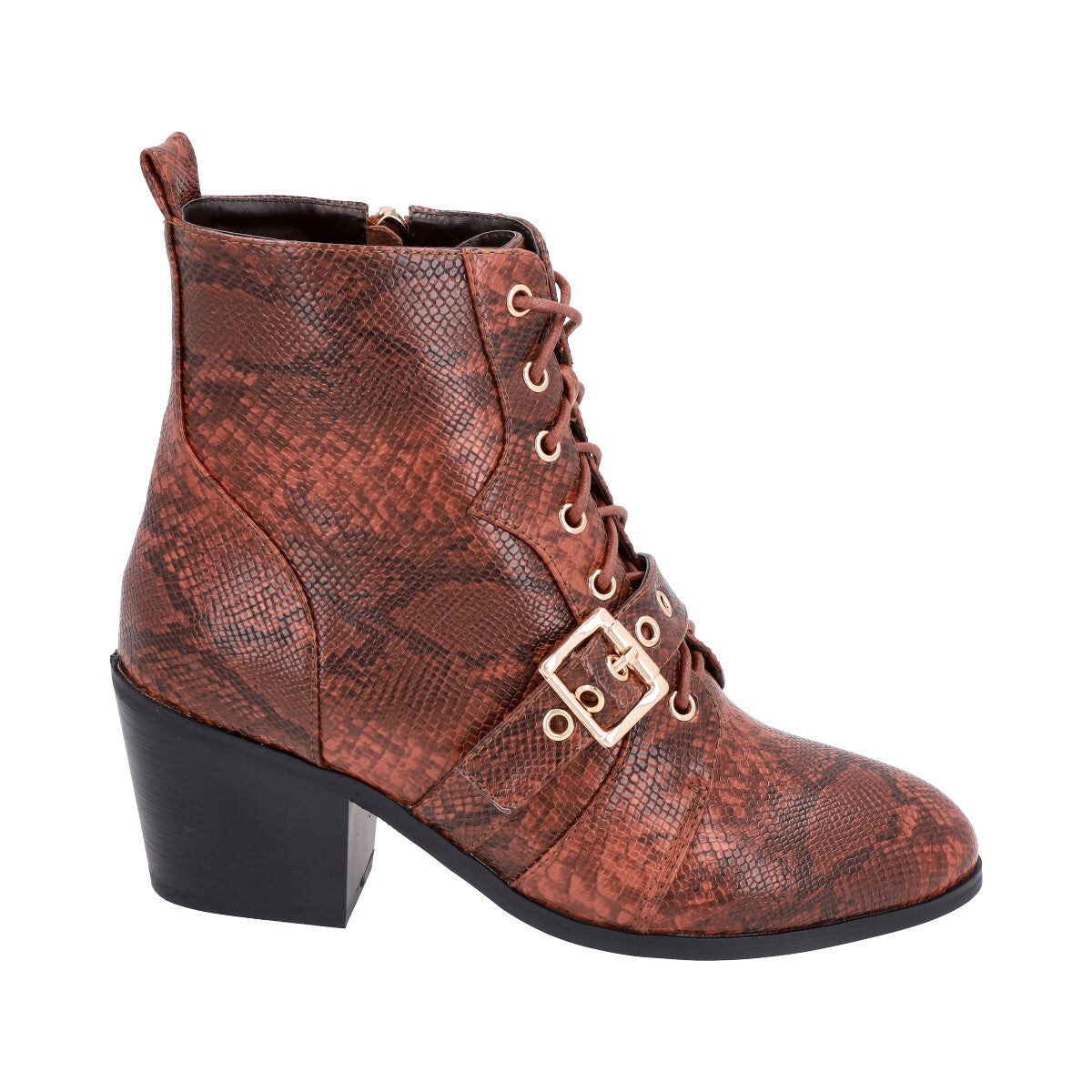 Botin Mujer Marrón Taco Medio Lezzard Police