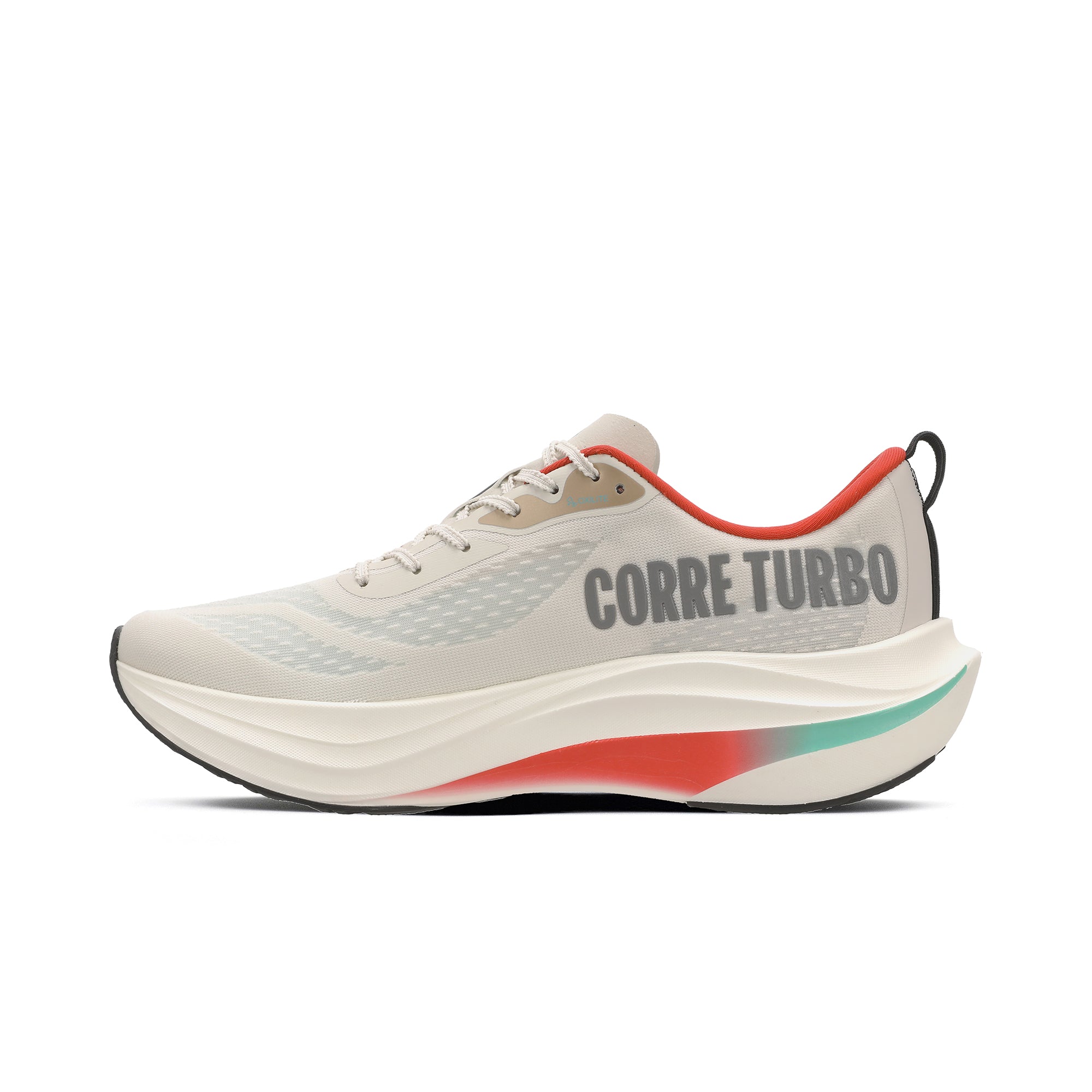 Zapatilla Running Mujer Corre TURBO Celeste/Rojo/Arena