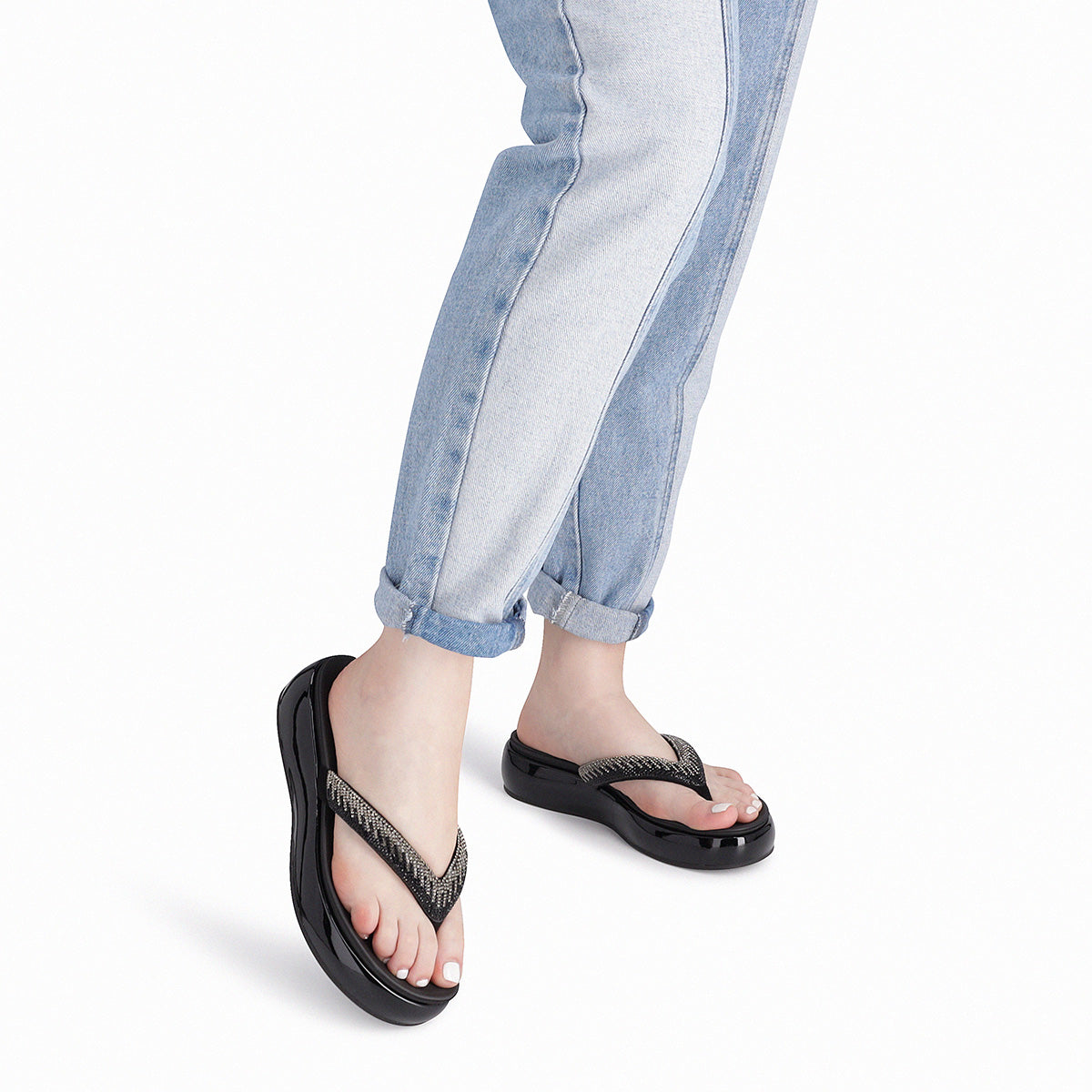 Sandalia Mujer Strass Sol Negro Piccadilly