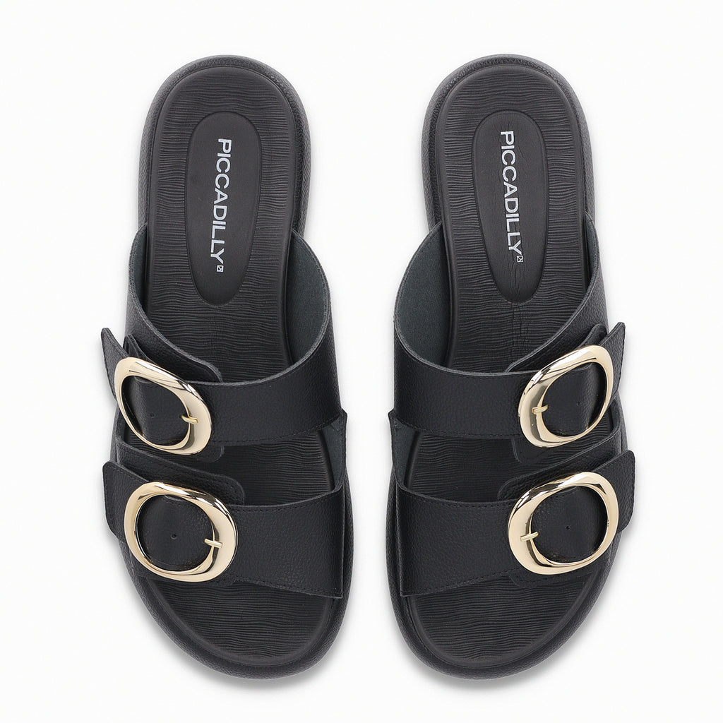 Sandalia Mujer Negro/Dorado Sol  Piccadilly