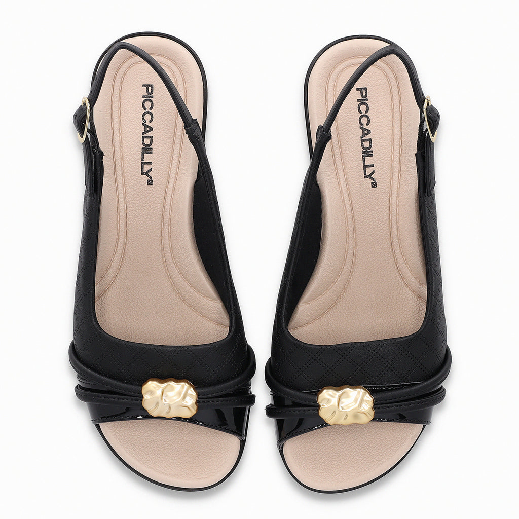 Sandalia Mujer Negro/Dorado Camila 0125 Piccadilly