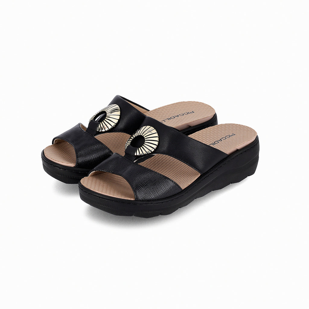 Sandalia Mujer Negro  Anabela/Hebilla SPA Piccadilly