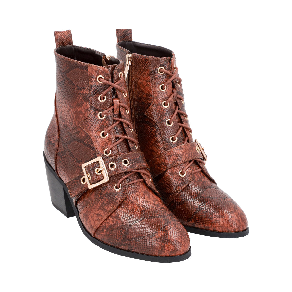 Botin Mujer Marrón Taco Medio Lezzard Police