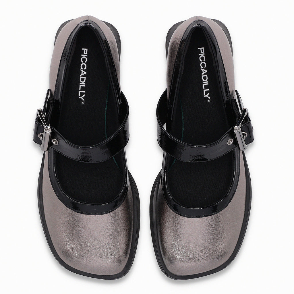Zapato Mary Jane Mujer Peltre/Negro Francisca Piccadilly