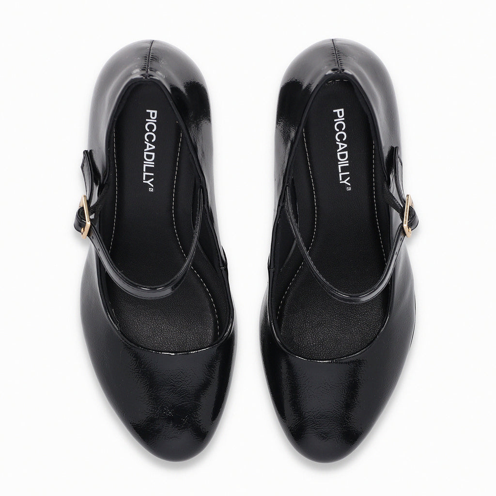 Zapato Mary Jane Mujer Negro/CHarol Evelin Piccadilly