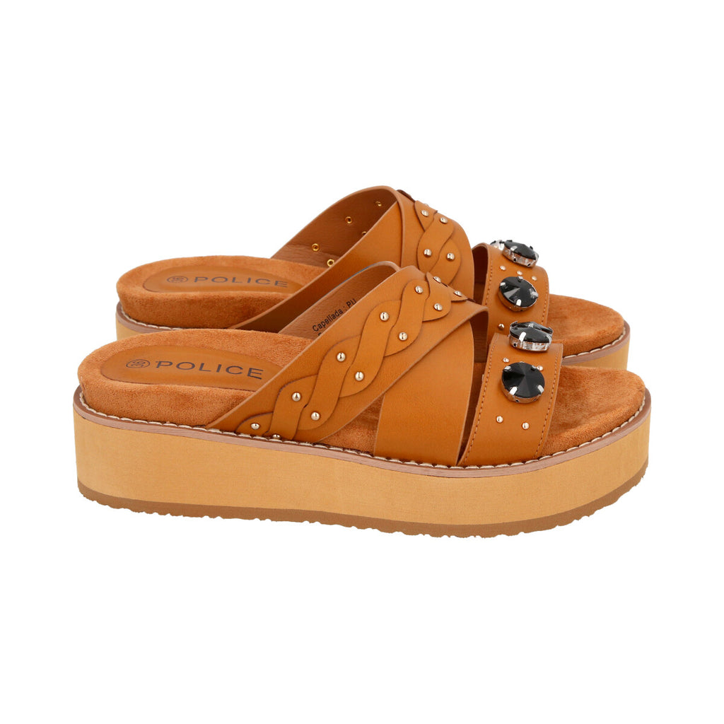 Sandalia Mujer Camel Plataforma Baltik Police
