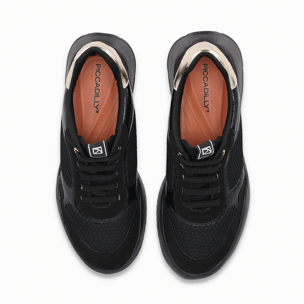 Zapatilla Mujer Negro/Dorado Fascitis Anabela Piccadilly