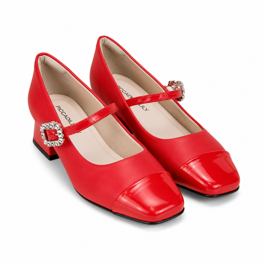 Zapato Mary Jane Tati Rojo/Strass