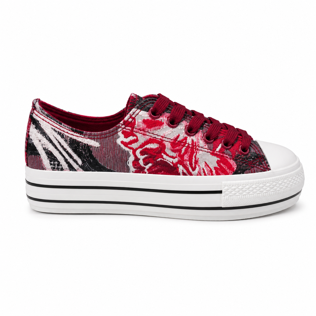 Zapatilla Mujer Rojo/Blanco Flower Detogni