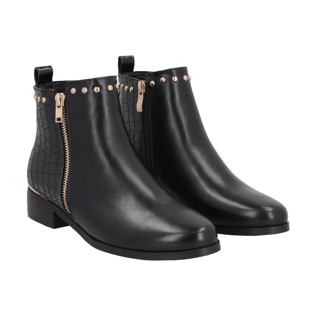 Botin Casual Mujer Negro Taco Bajo Glam Police