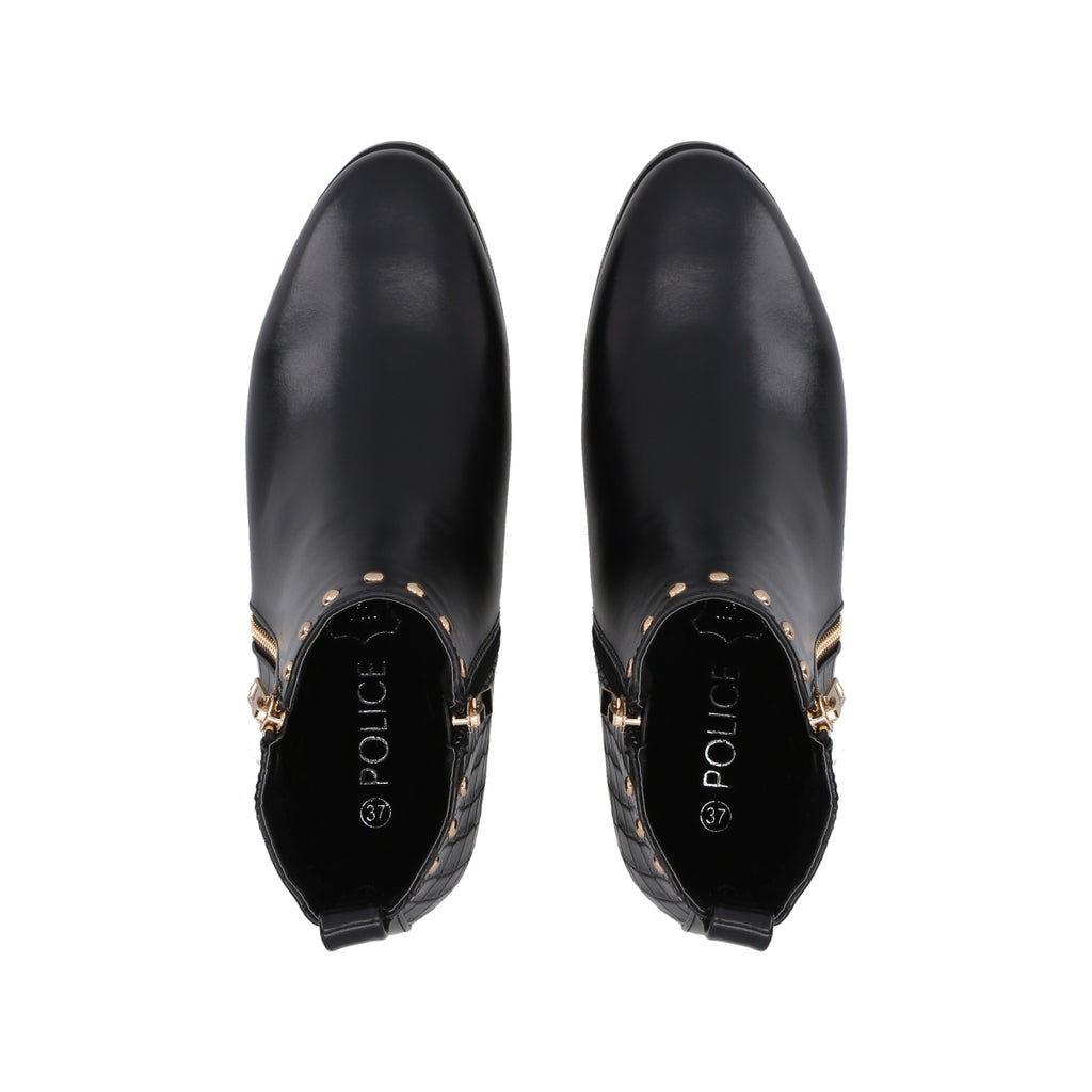 Botin Casual Mujer Negro Taco Bajo Glam Police