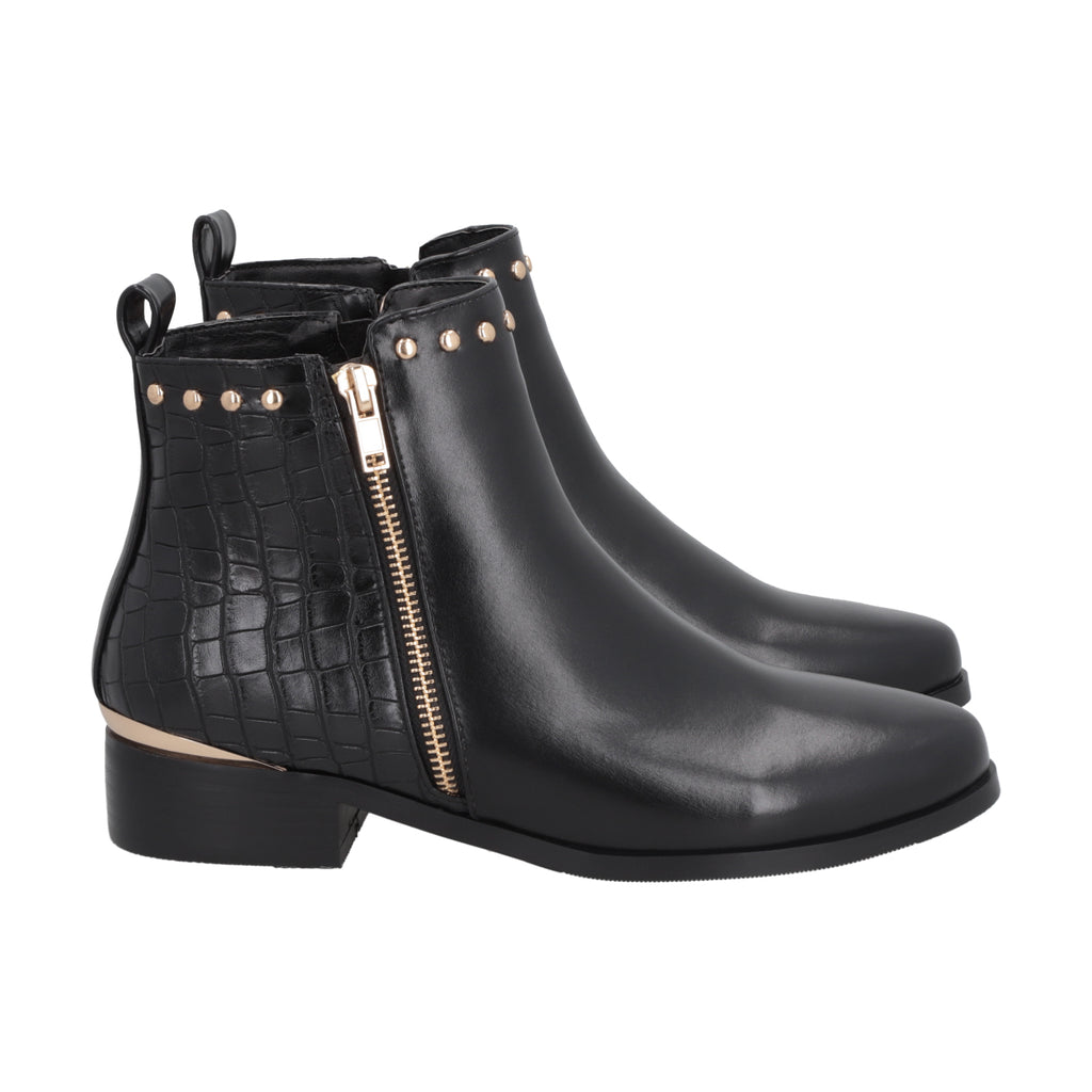Botin Casual Mujer Negro Taco Bajo Glam Police