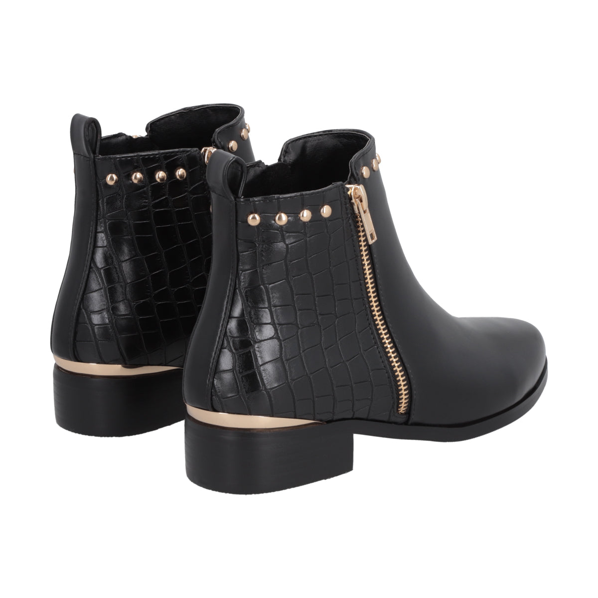Botin Casual Mujer Negro Taco Bajo Glam Police