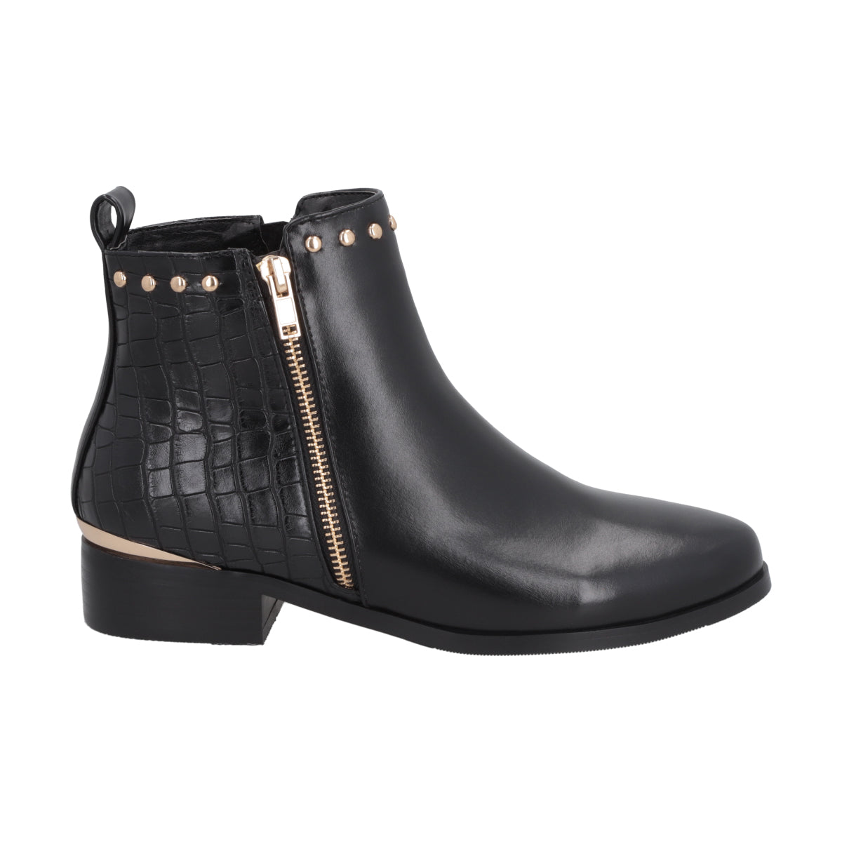 Botin Casual Mujer Negro Taco Bajo Glam Police