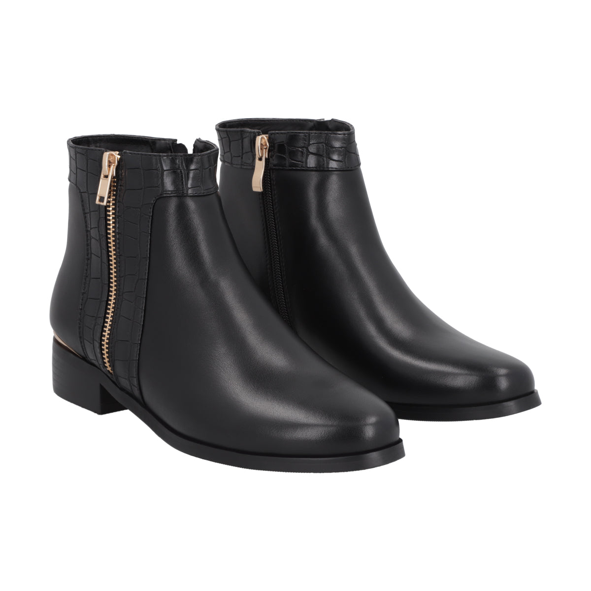 Botin Casual Mujer Negro Taco Bajo Essencial Police