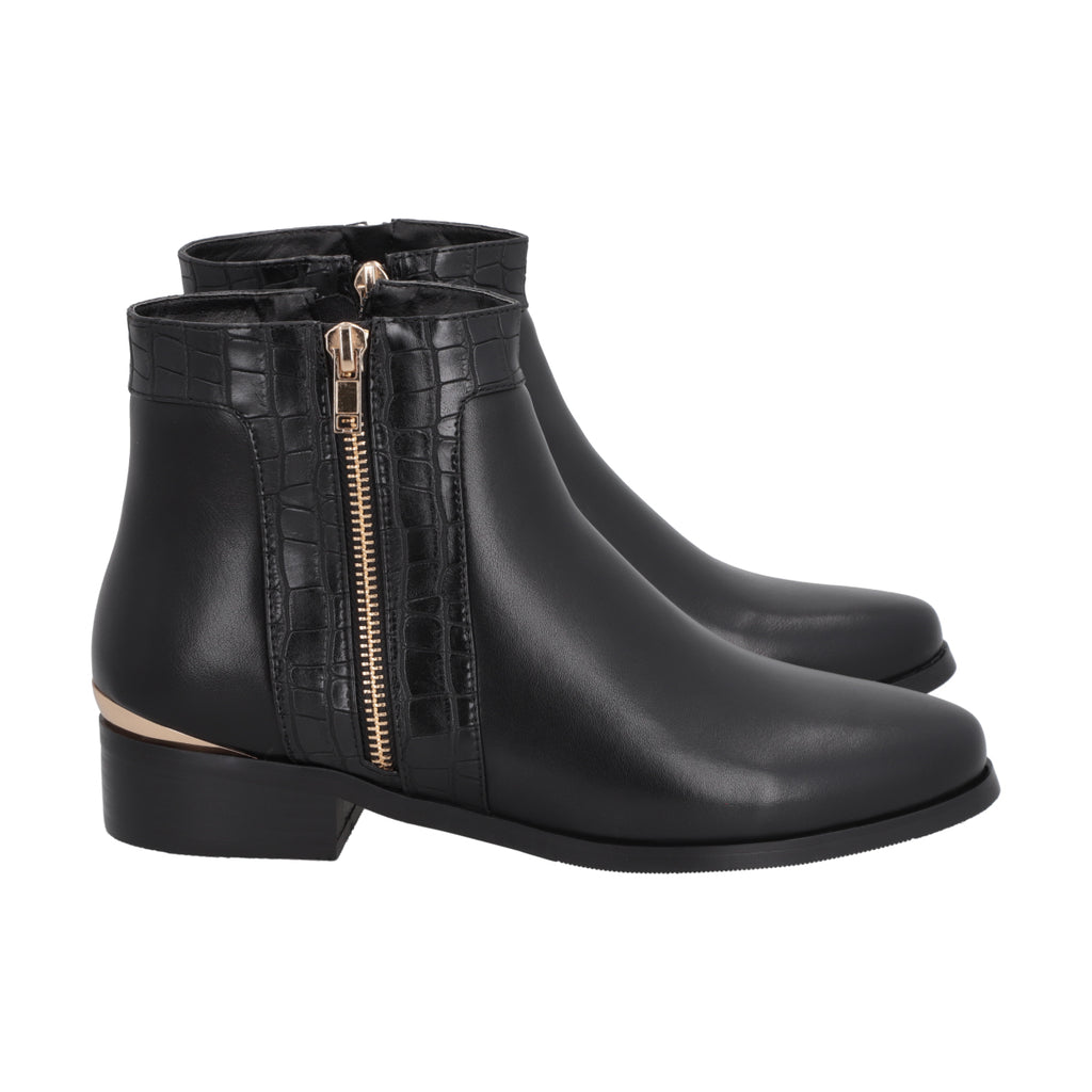 Botin Casual Mujer Negro Taco Bajo Essencial Police