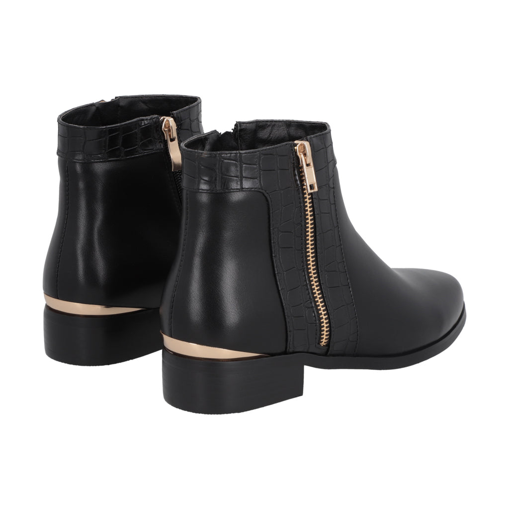Botin Casual Mujer Negro Taco Bajo Essencial Police