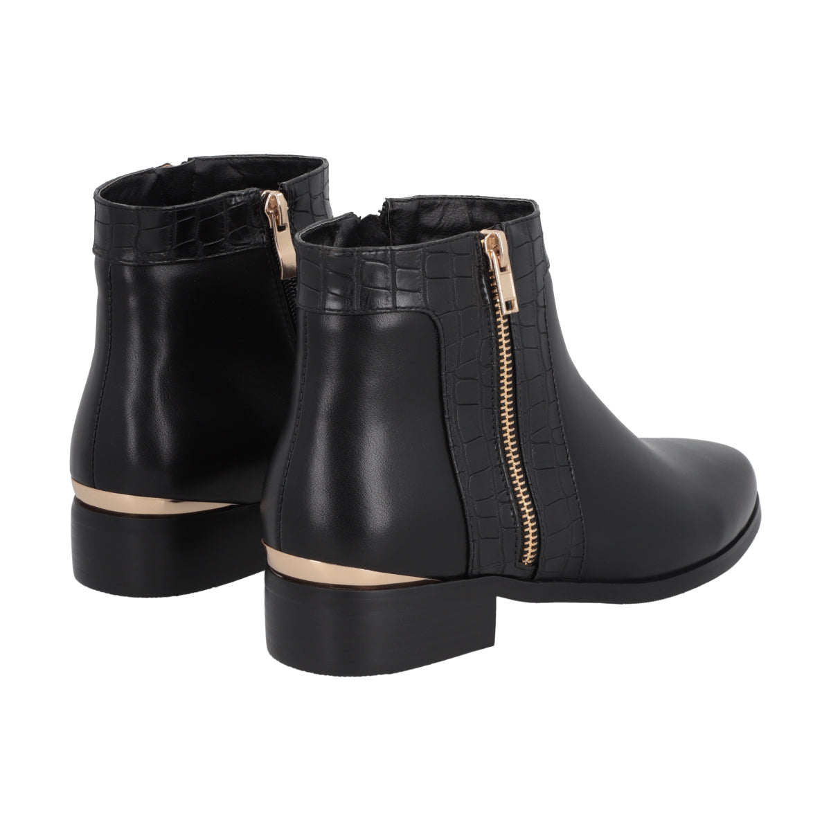 Botin Casual Mujer Negro Taco Bajo Essencial Police
