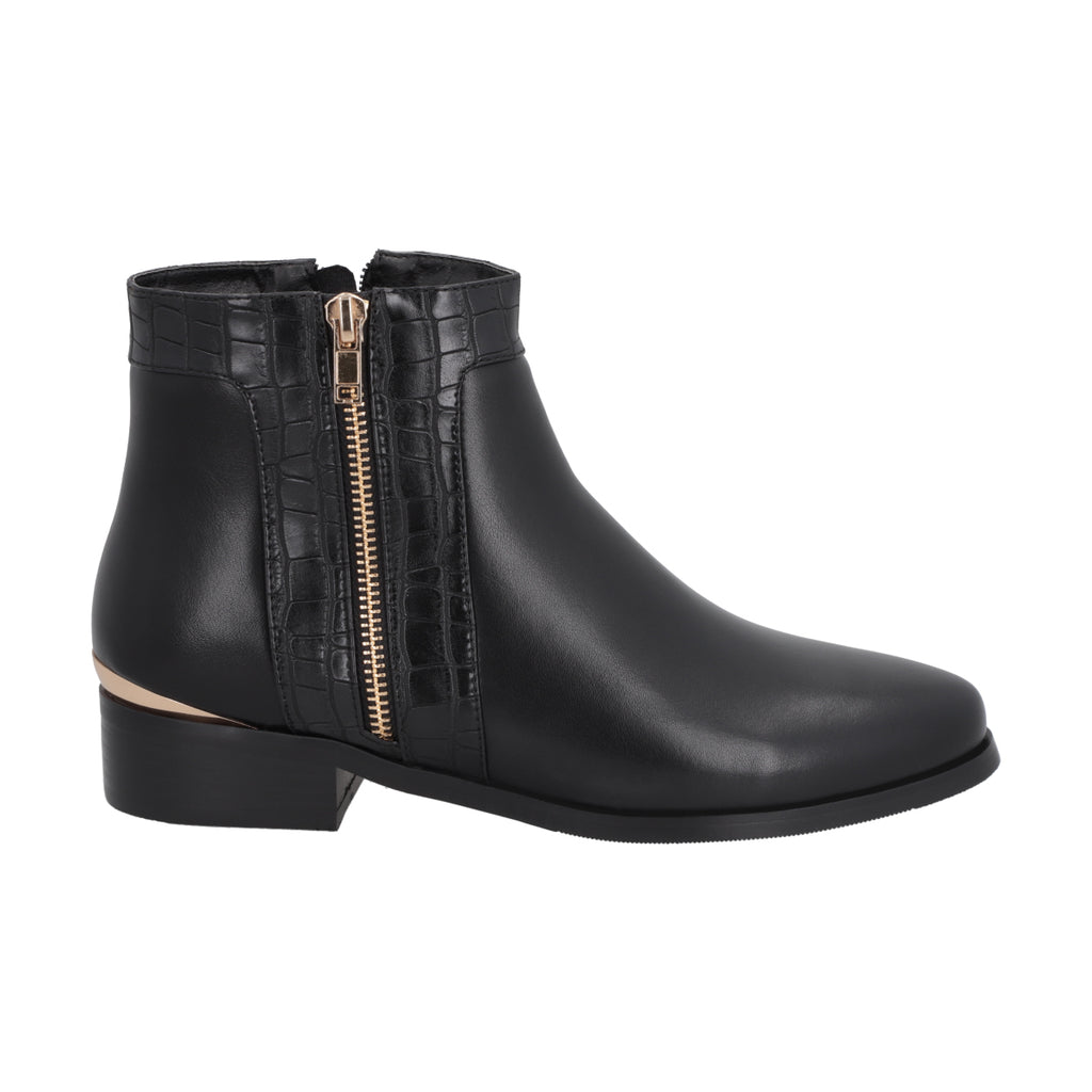 Botin Casual Mujer Negro Taco Bajo Essencial Police