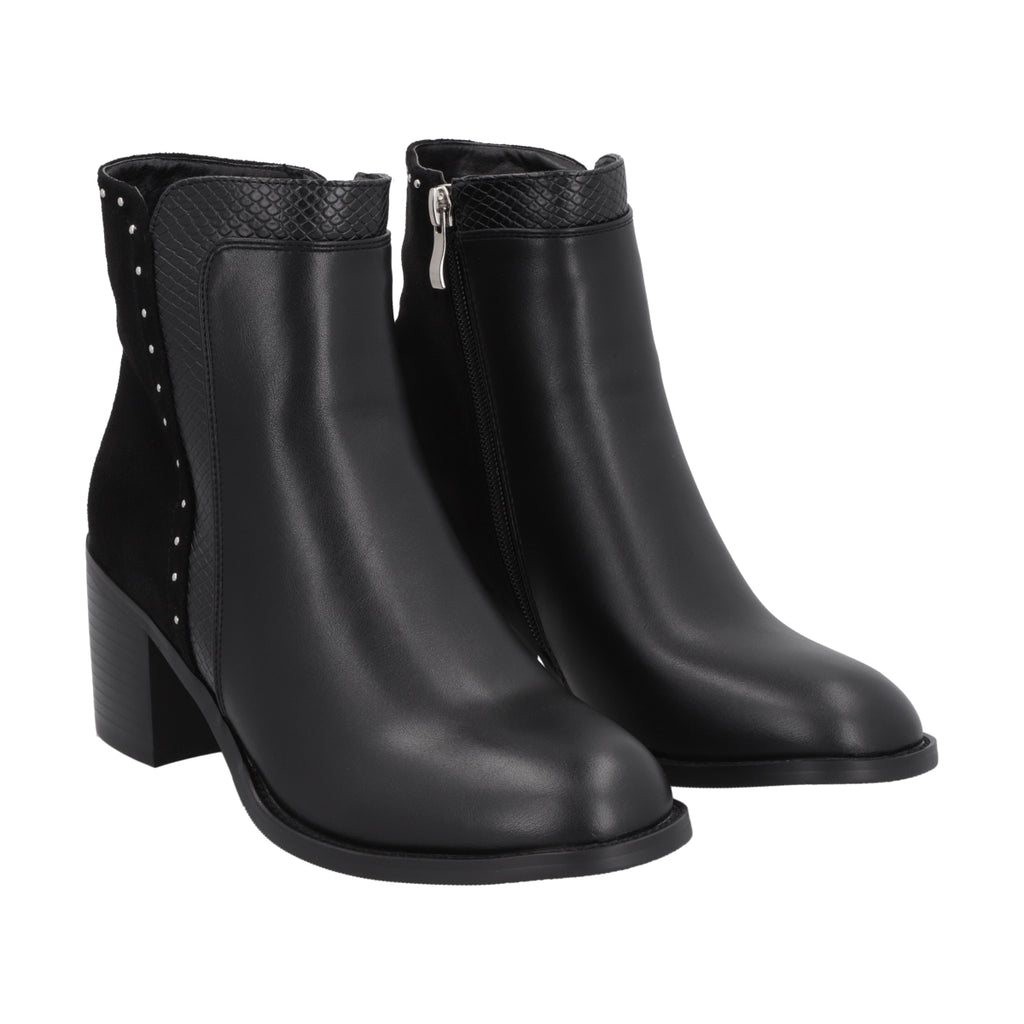 Botin Casual Mujer Negro Taco Medio Noir Police