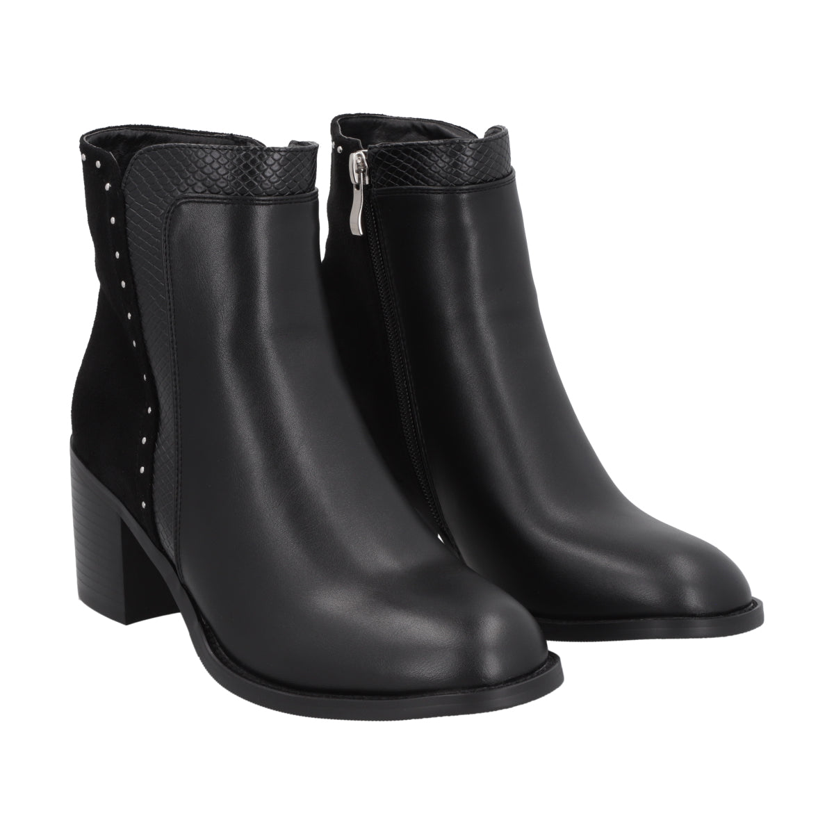 Botin Casual Mujer Negro Taco Medio Noir Police