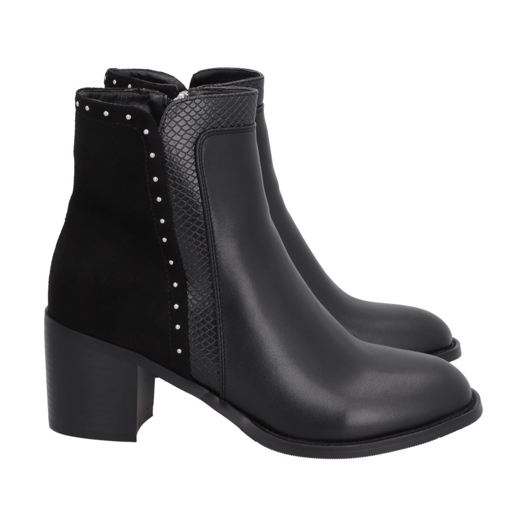 Botin Casual Mujer Negro Taco Medio Noir Police
