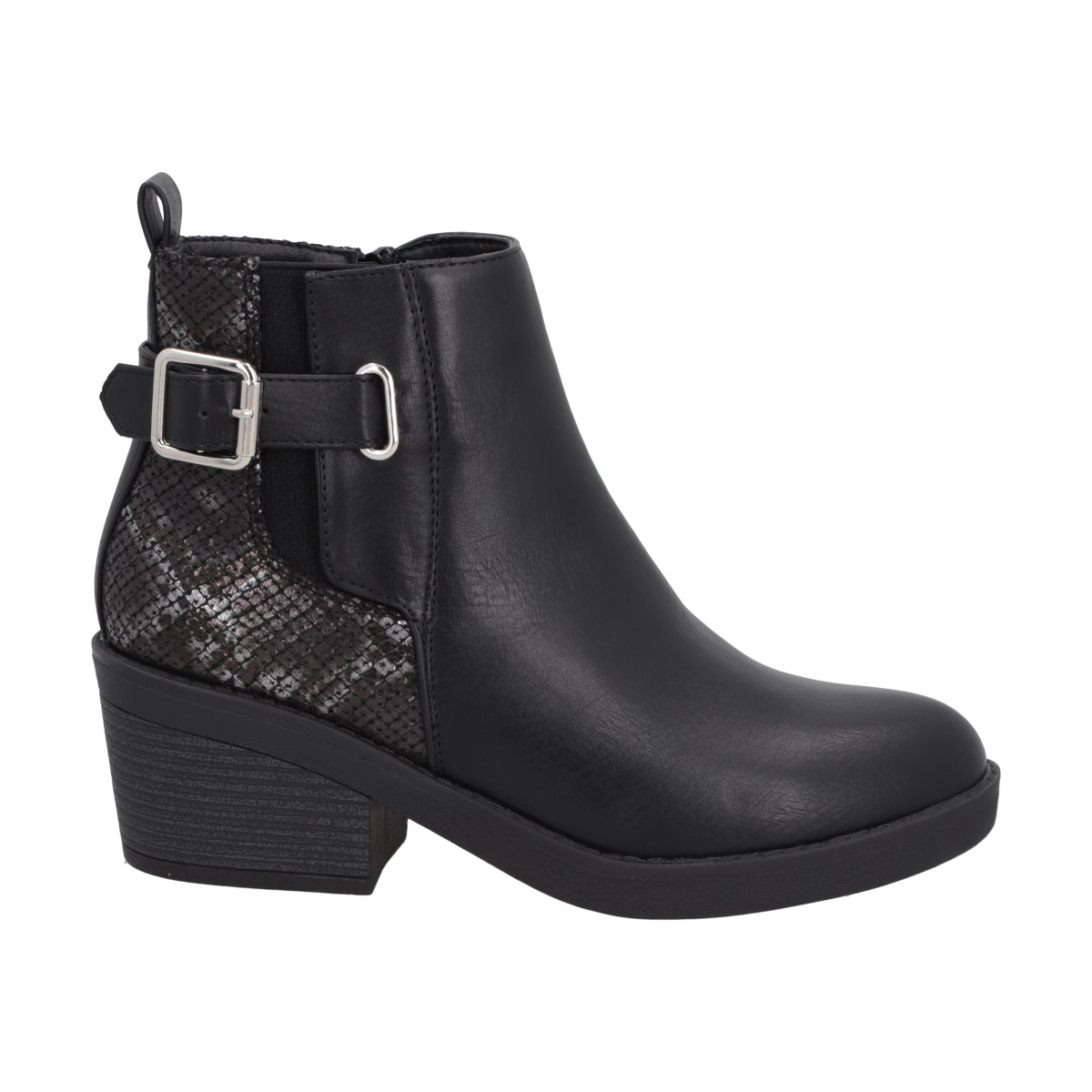 Botin Casual Mujer Negro Taco Medio Harper Police