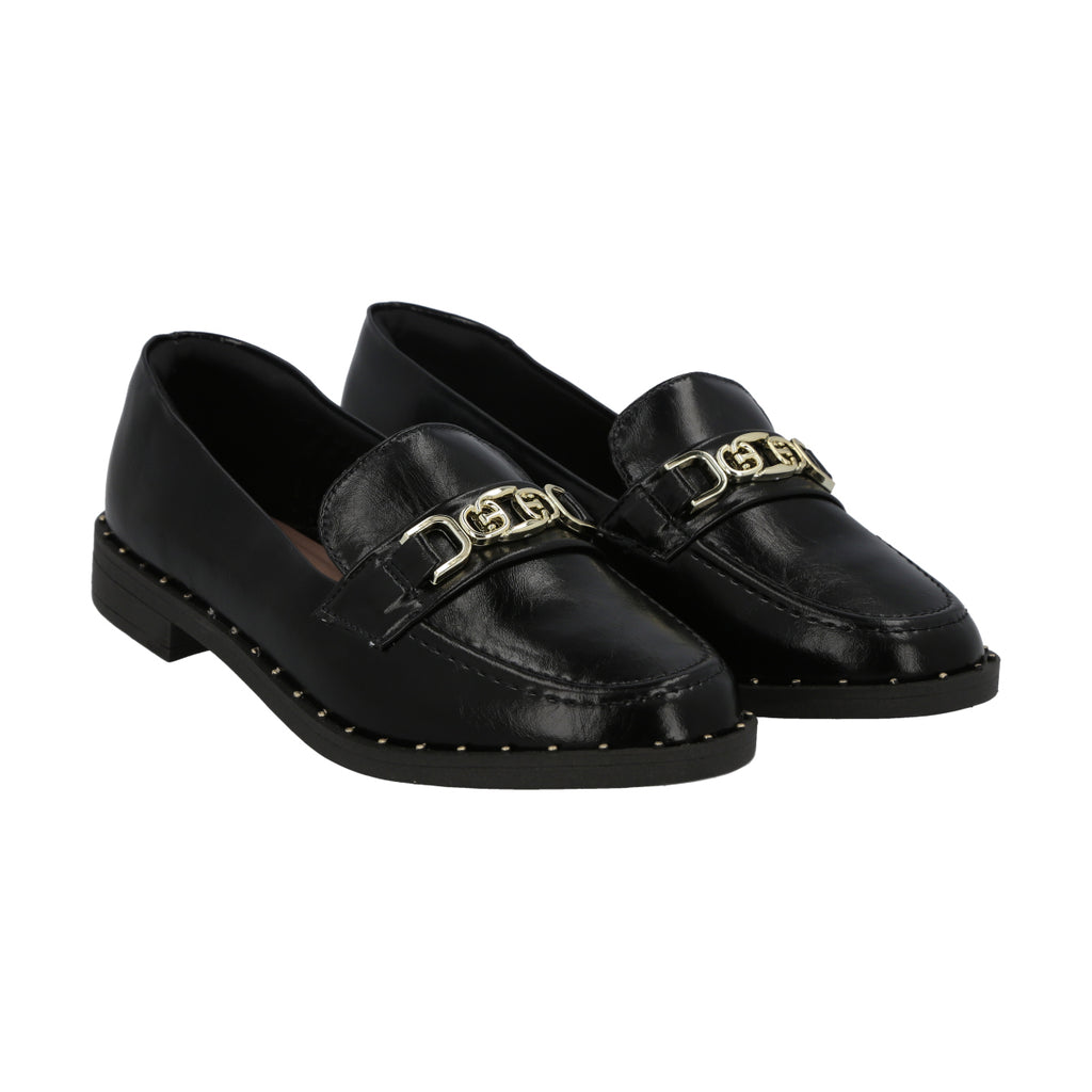 Mocasin Mujer Negro/Dorado Antonella Police