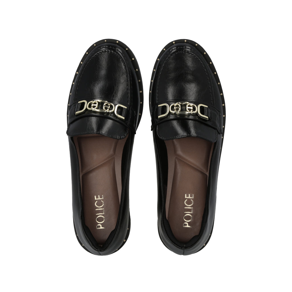 Mocasin Mujer Negro/Dorado Antonella Police