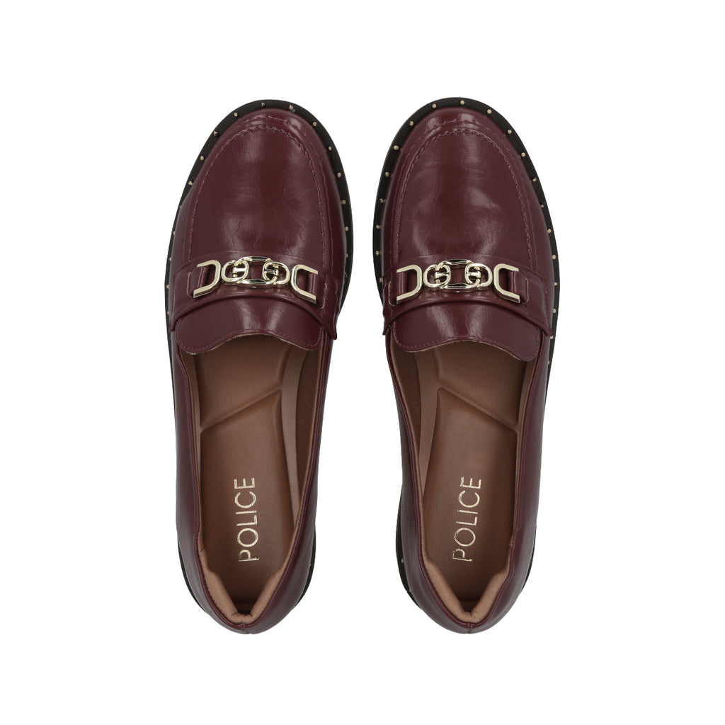 Mocasin Mujer Burdeo/Dorado Antonella Police