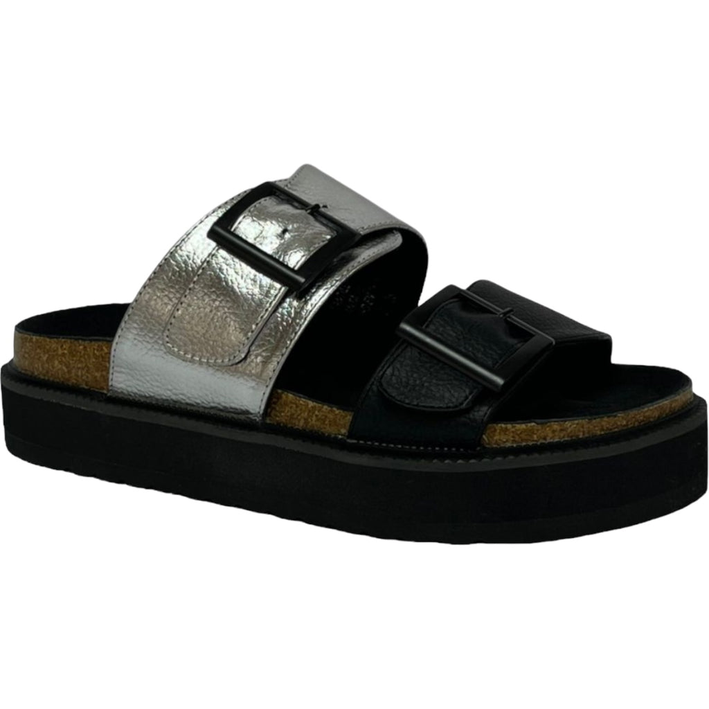 Sandalia Mujer Plateado/Negro London Detogni