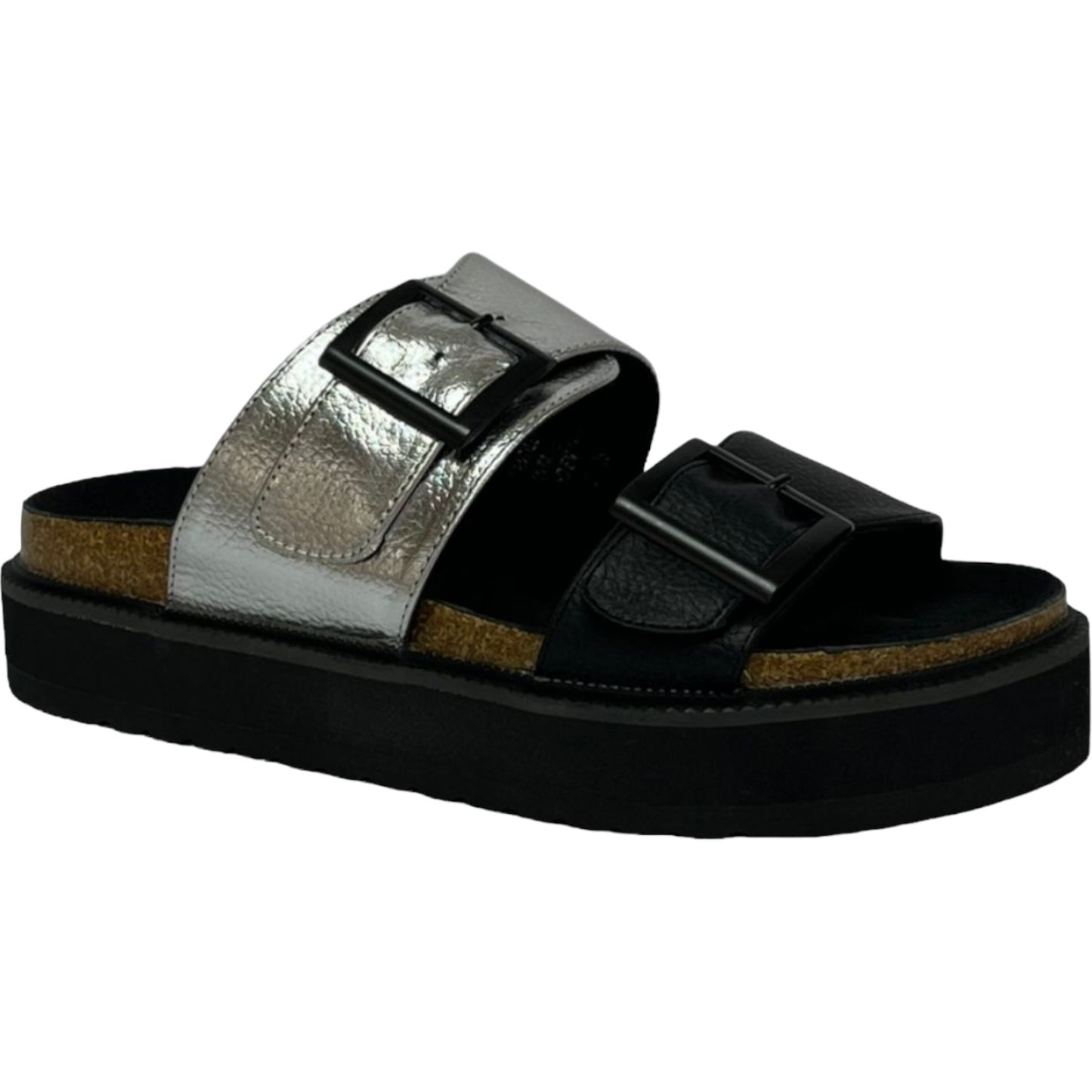 Sandalia Mujer Plateado/Negro London Detogni