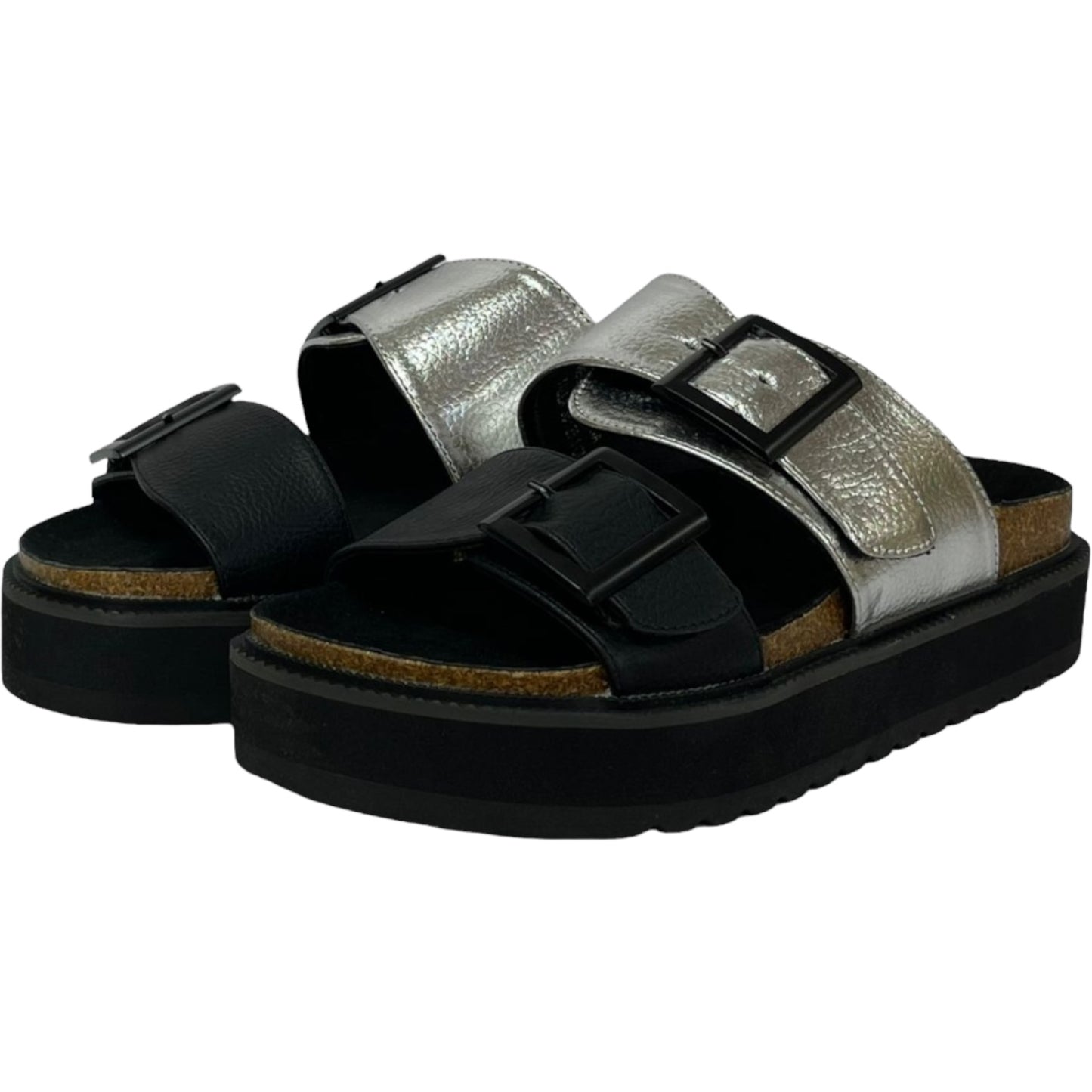 Sandalia Mujer Plateado/Negro London Detogni