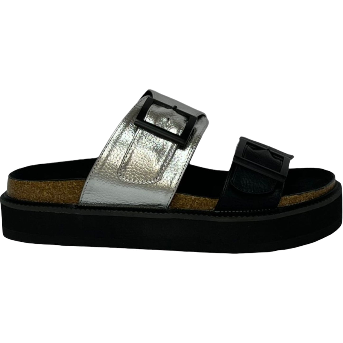 Sandalia Mujer Plateado/Negro London Detogni