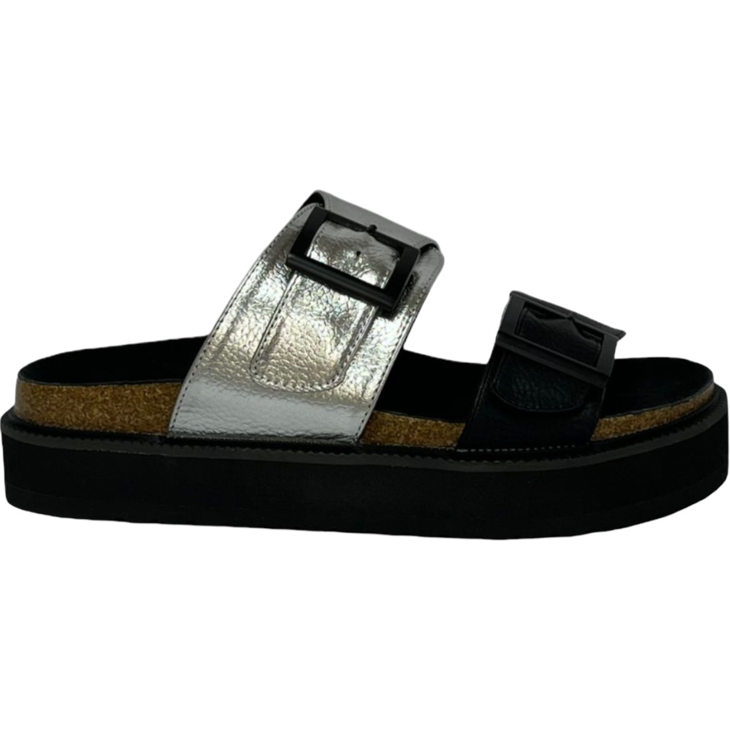 Sandalia Mujer Plateado/Negro London Detogni