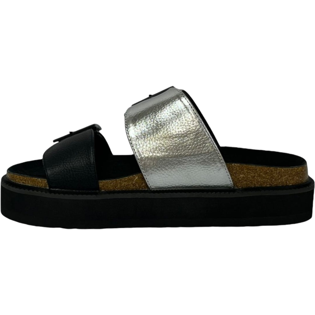 Sandalia Mujer Plateado/Negro London Detogni