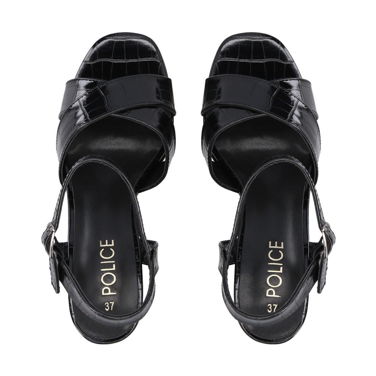 Sandalia Mujer Negro Taco Alto Jules Police