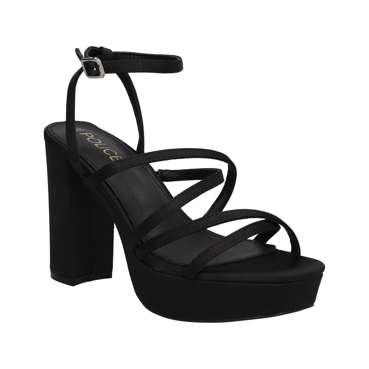 Sandalia Mujer Negro Taco Alto Holly Police