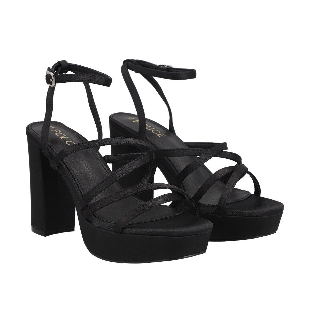 Sandalia Mujer Negro Taco Alto Holly Police