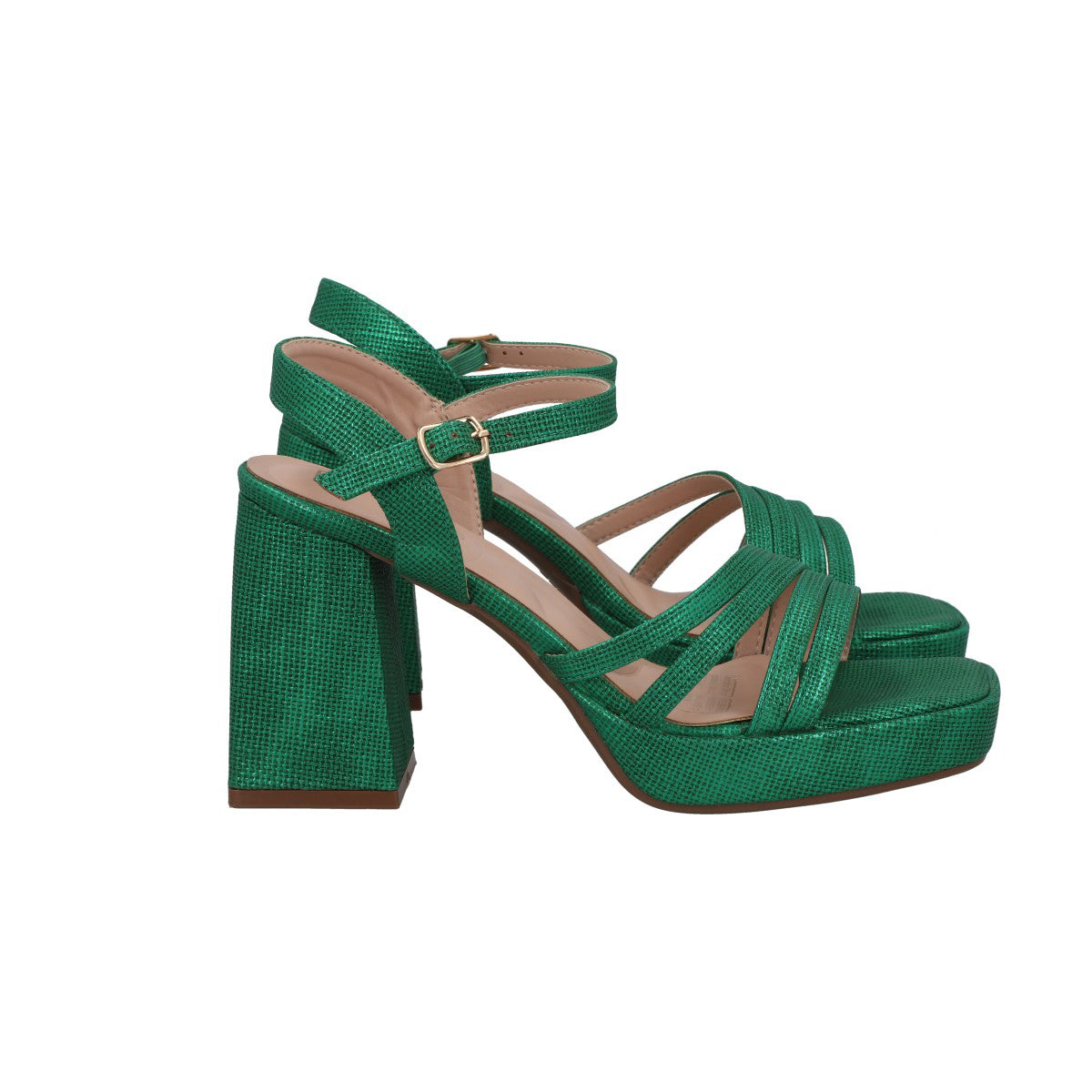 Sandalia Mujer Verde Taco Medio Gala Police