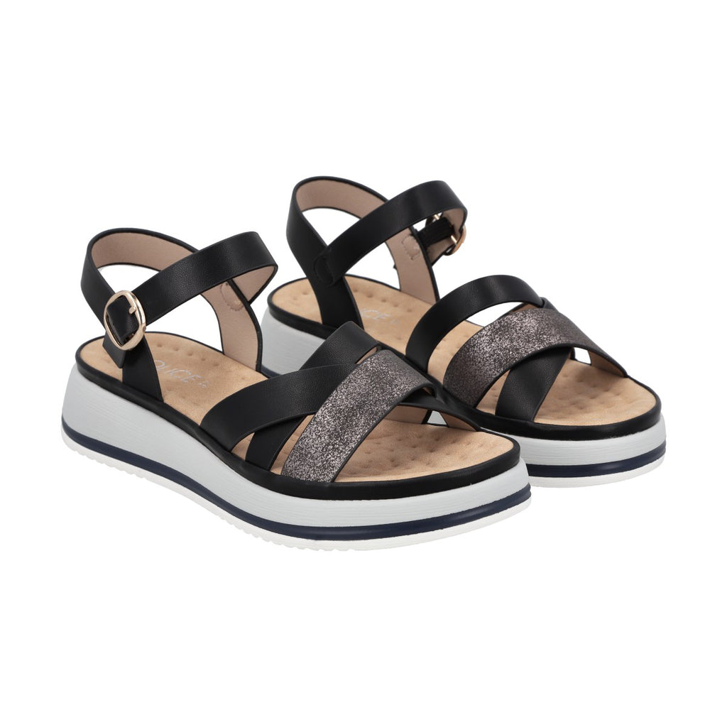 Sandalia Mujer Negro Plataforma Laura Police